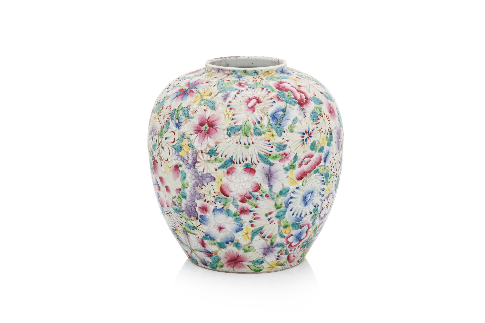 A FAMILLE ROSE ‘MILLE-FLEURS’ PORCELAIN JAR