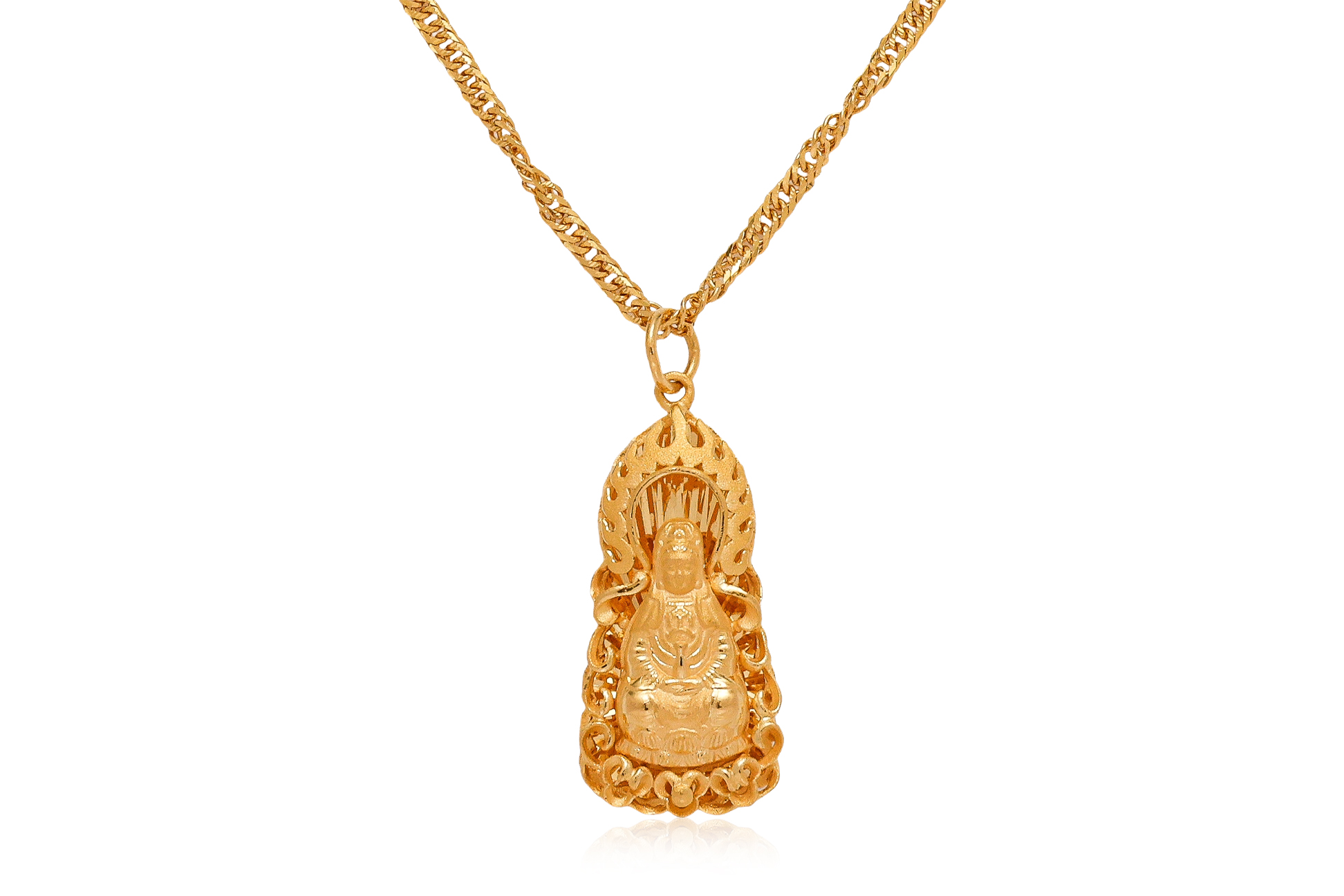CHOW TAI FOOK GOLD 'GUANYIN' PENDANT ON CHAIN