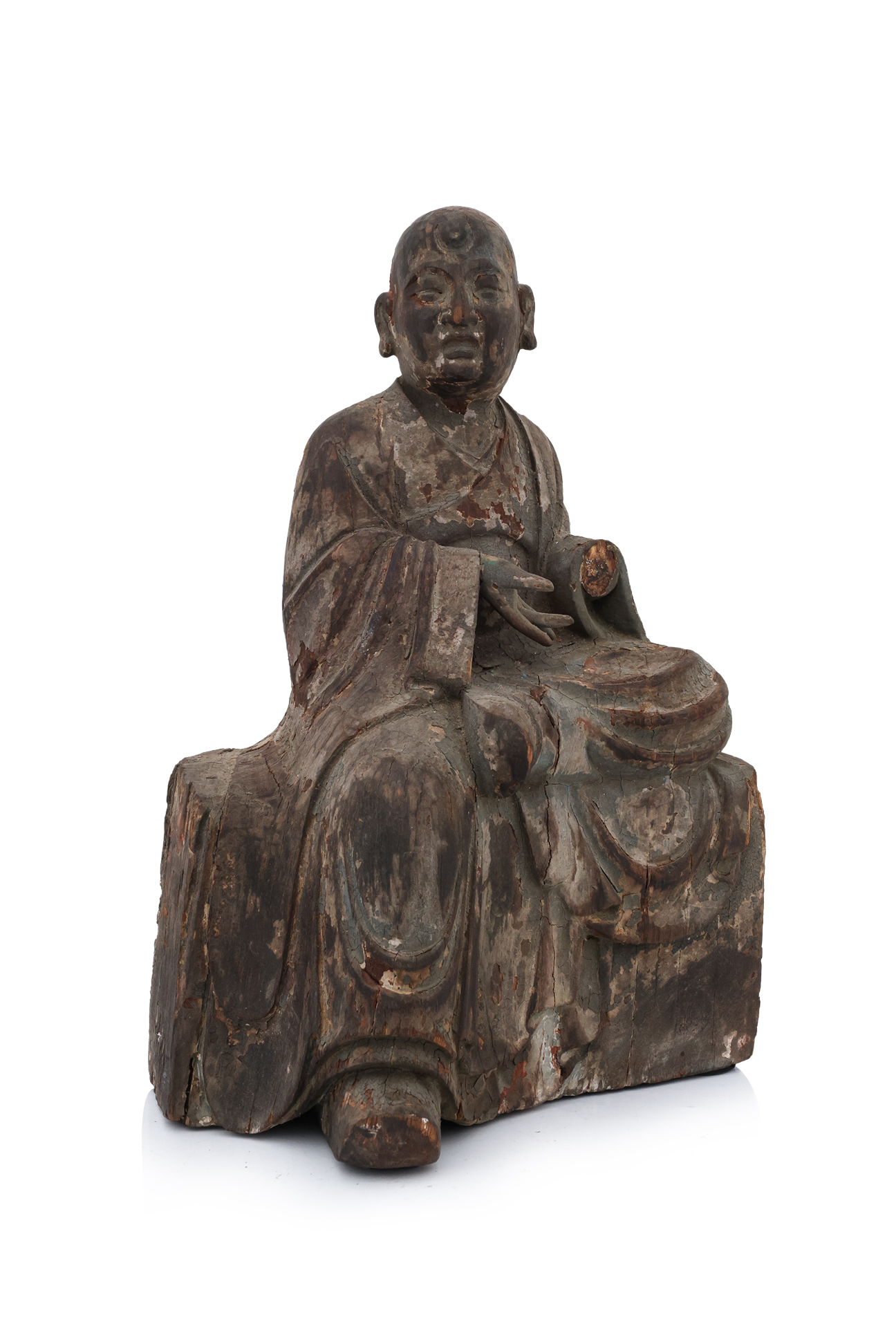 A POLYCHROME FIGURE OF A SEATED LUOHAN