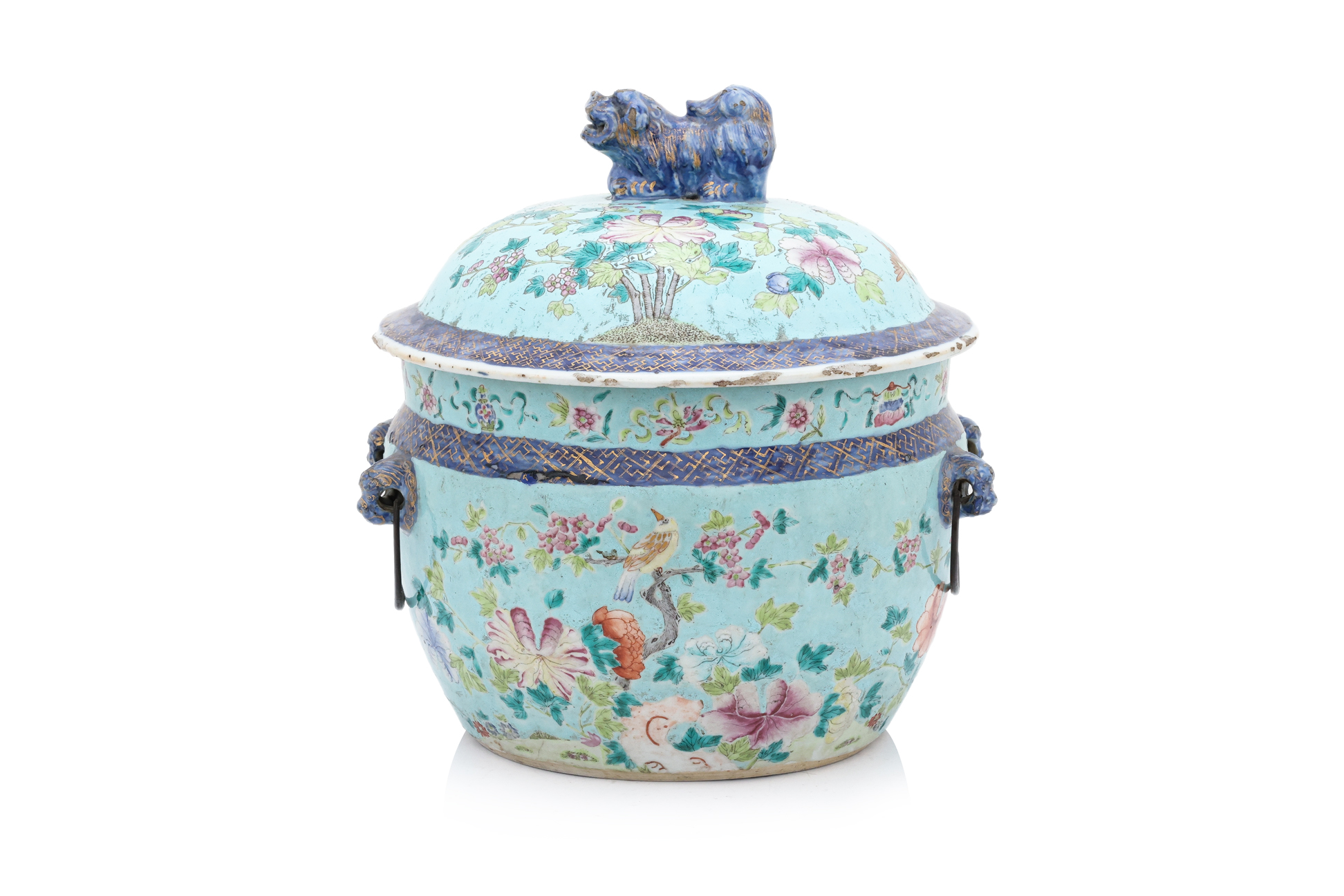 A LIGHT-BLUE GROUND FAMILLE ROSE KAMCHENG AND COVER