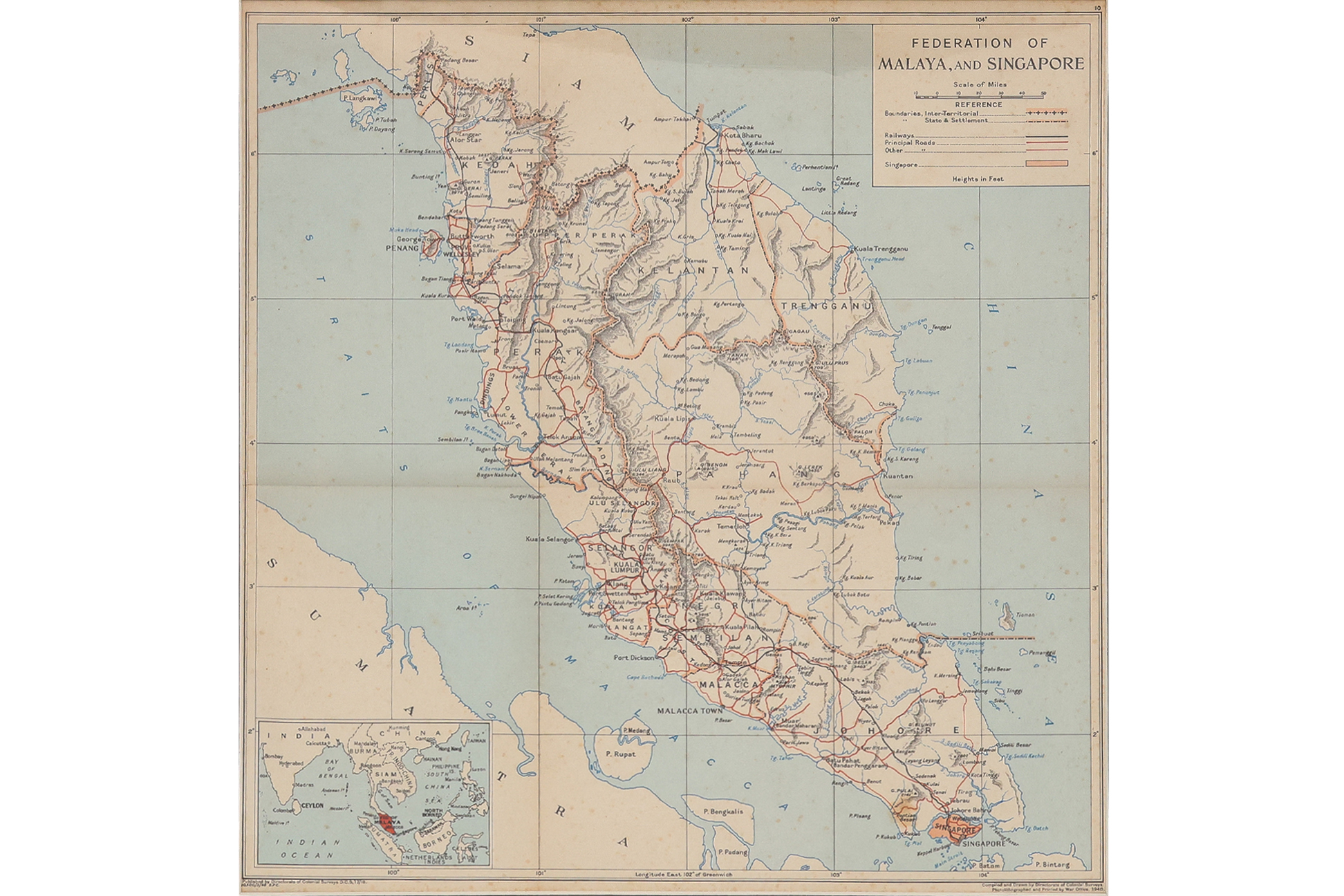 FEDERATION OF MALAYA AND SINGAPORE MAP, 1948