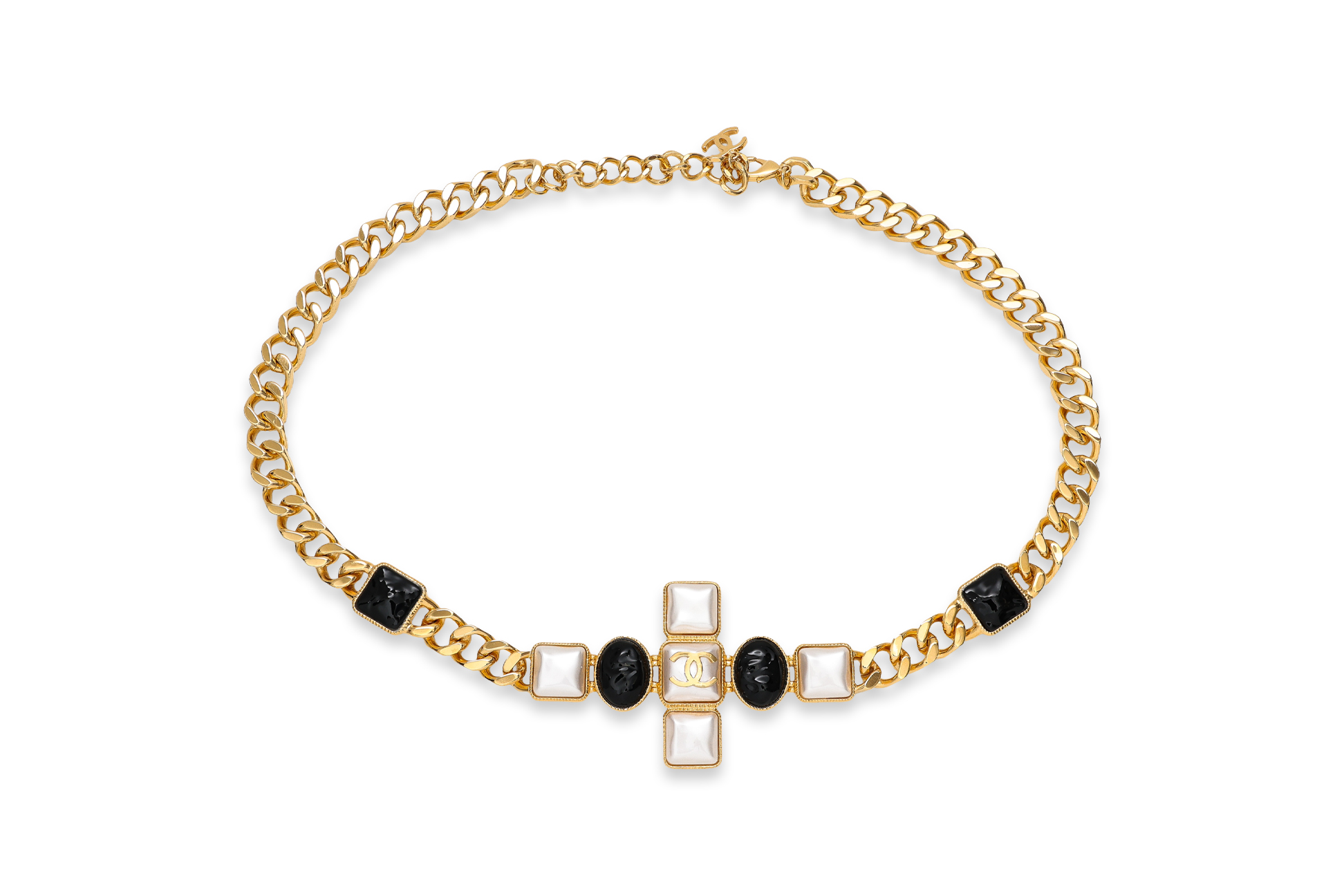 CHANEL BLACK AND WHITE 'CC' CHAIN BELT, 2020