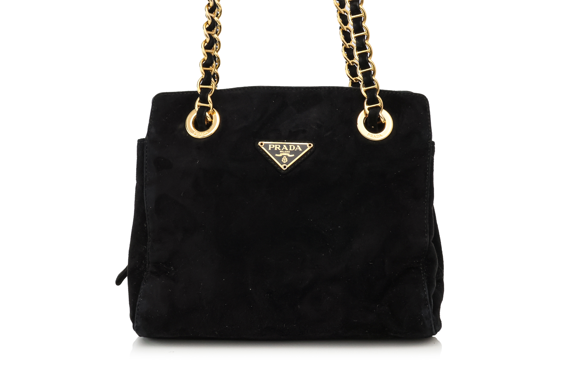 PRADA - A SUEDE SHOULDER BAG WITH CHAIN STRAPs