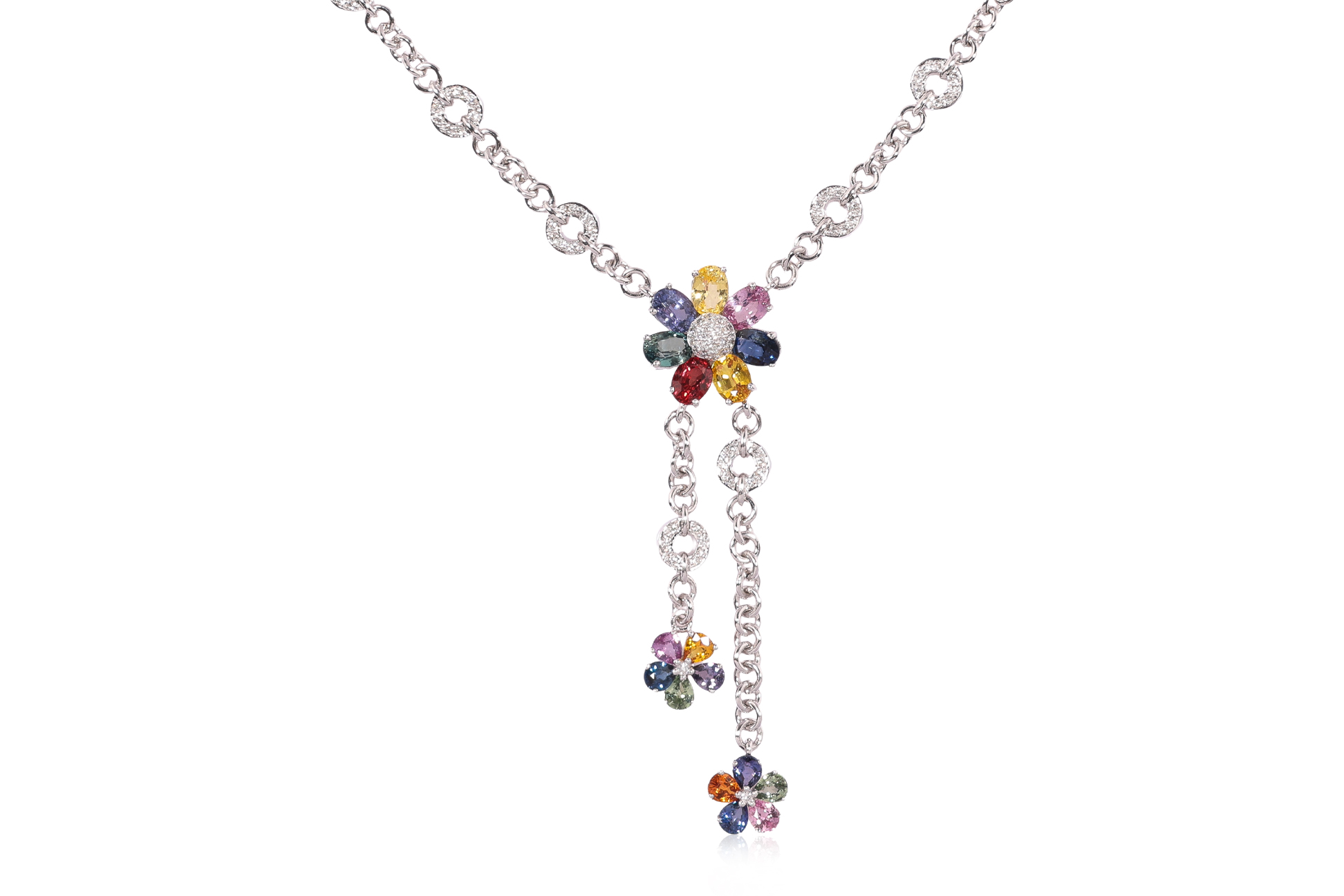 A MULTI-COLOUR SAPPHIRE AND DIAMOND NECKLACE