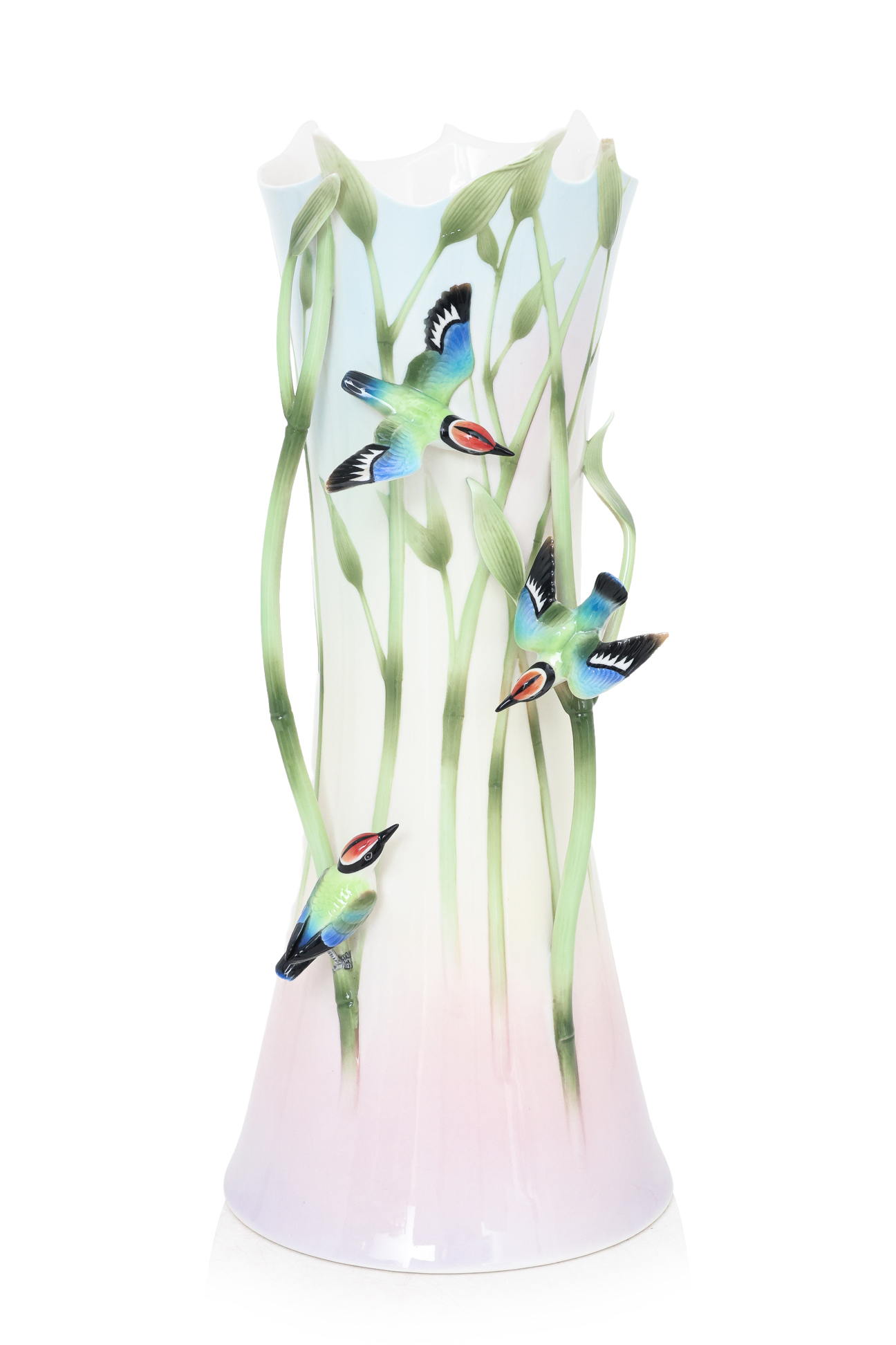 A LARGE FRANZ SONGBIRD PORCELAIN VASE