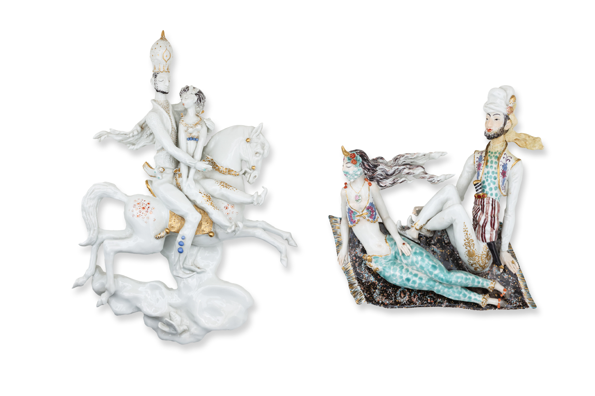 TWO MEISSEN PORCELAIN '1001 NIGHTS' WALL SCULPTURES