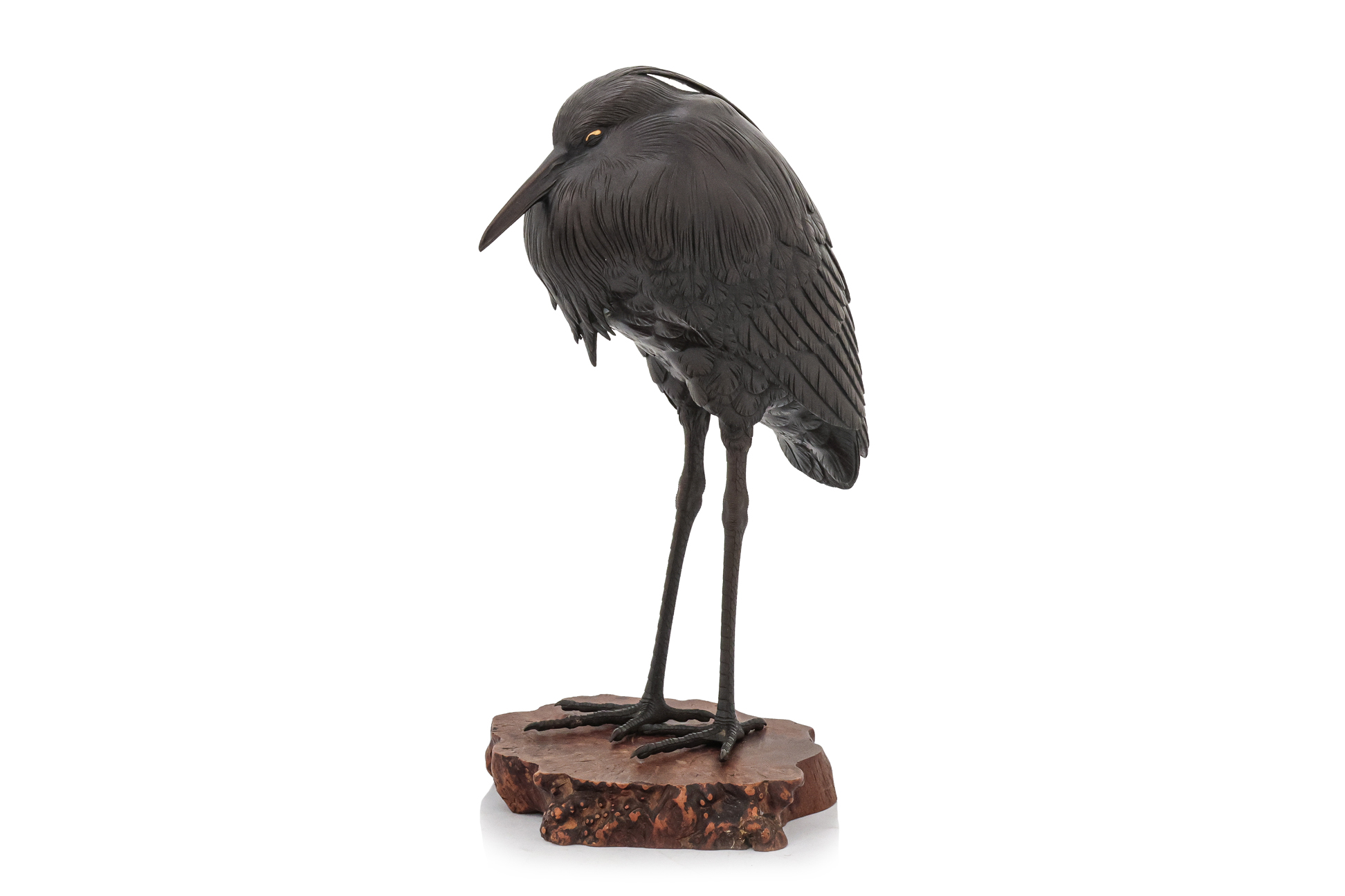 A BRONZE OKIMONO OF AN EGRET BY ATSUYOSHI FOR THE MARUKI COMPANY