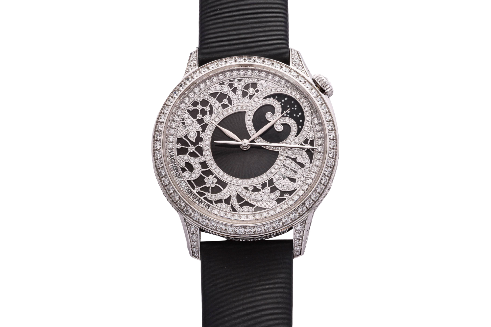 VACHERON CONSTANTIN - 18K WHITE GOLD AND DIAMOND 'EGERIE' MOONPHASE WRISTWATCH
