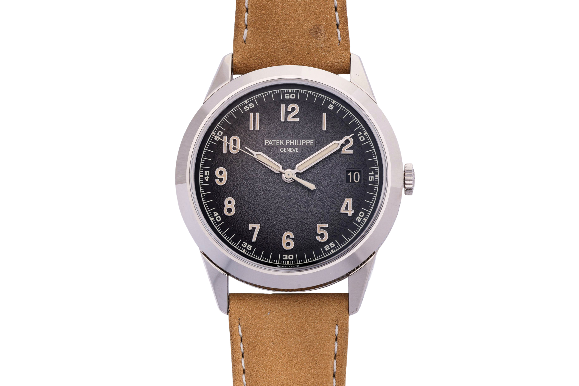 PATEK PHILIPPE - AN 18K WHITE GOLD CHARCOAL CALATRAVA WRISTWATCH
