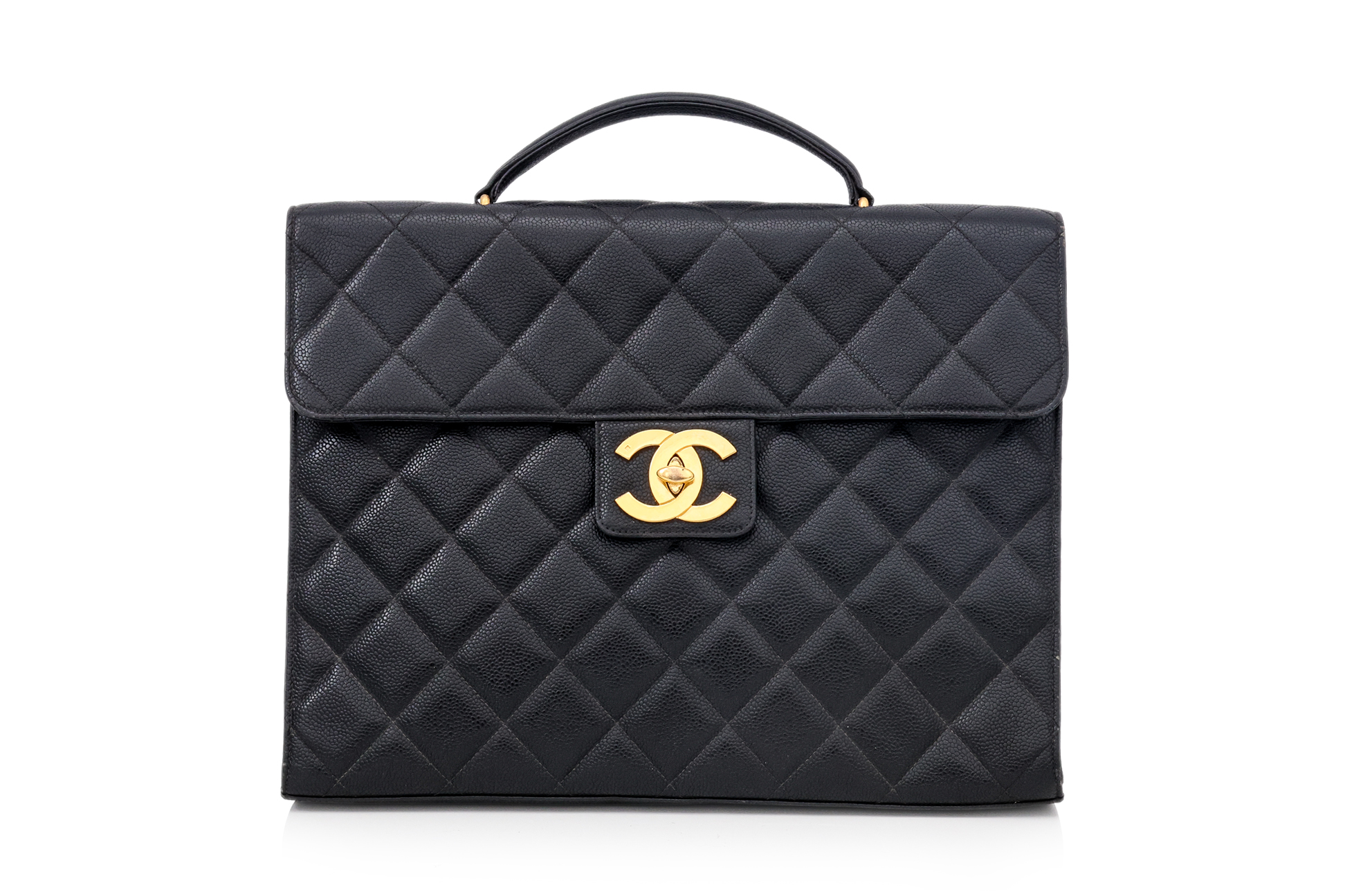 CHANEL - A BRIEF CASE IN BLACK QUILTED CAVIAR LEATHER