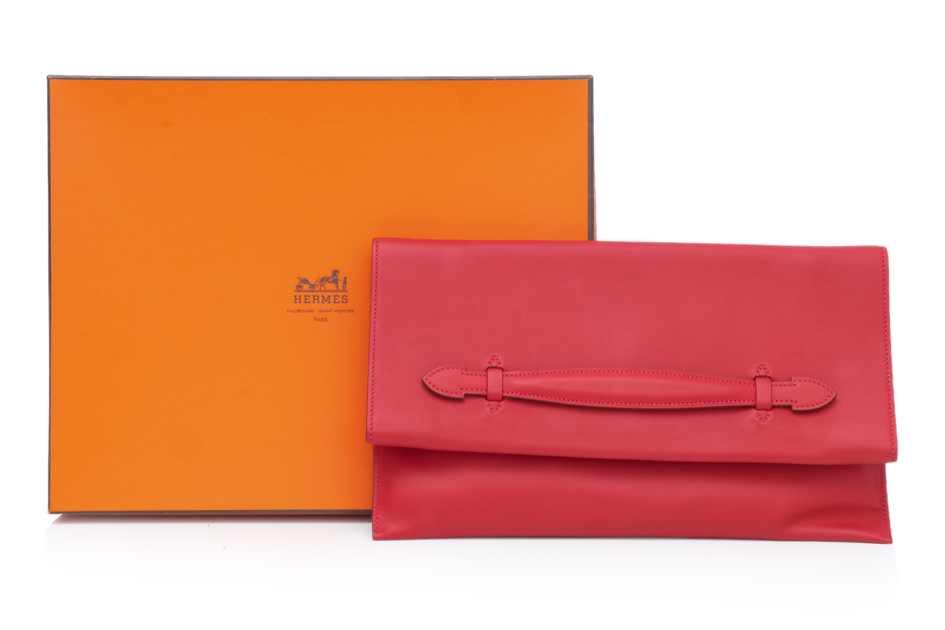 HERMES - A RED LEATHER CLUTCH BAG