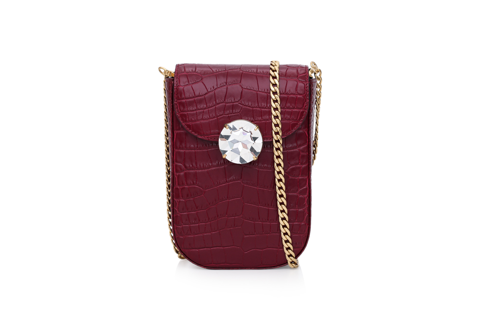MIU MIU PHONE HOLDER WITH CHAIN IN CROC-EMBOSSED LEATHER, 2019 ✱