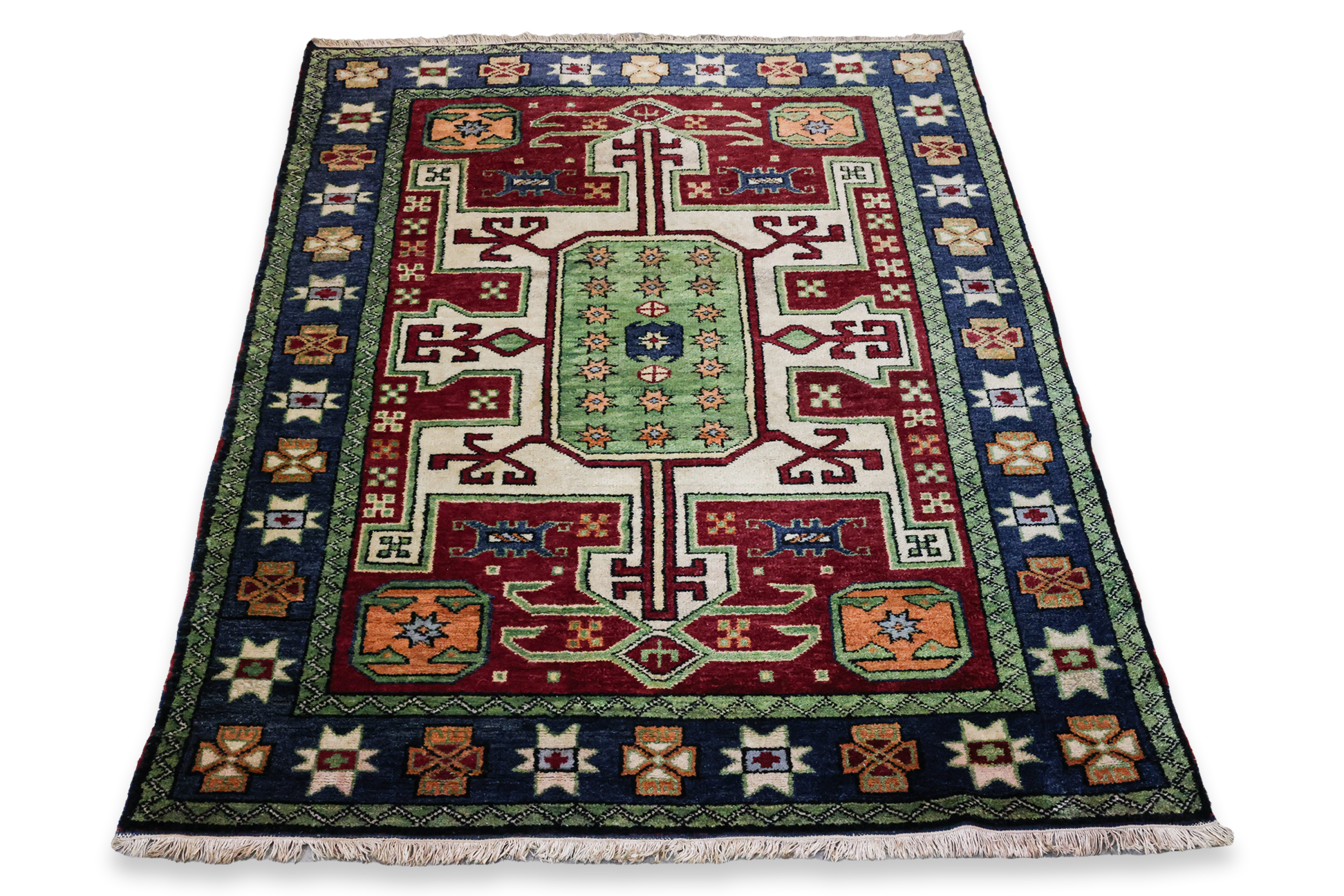 A TRIBAL WOOL RUG (205 X 145CM)