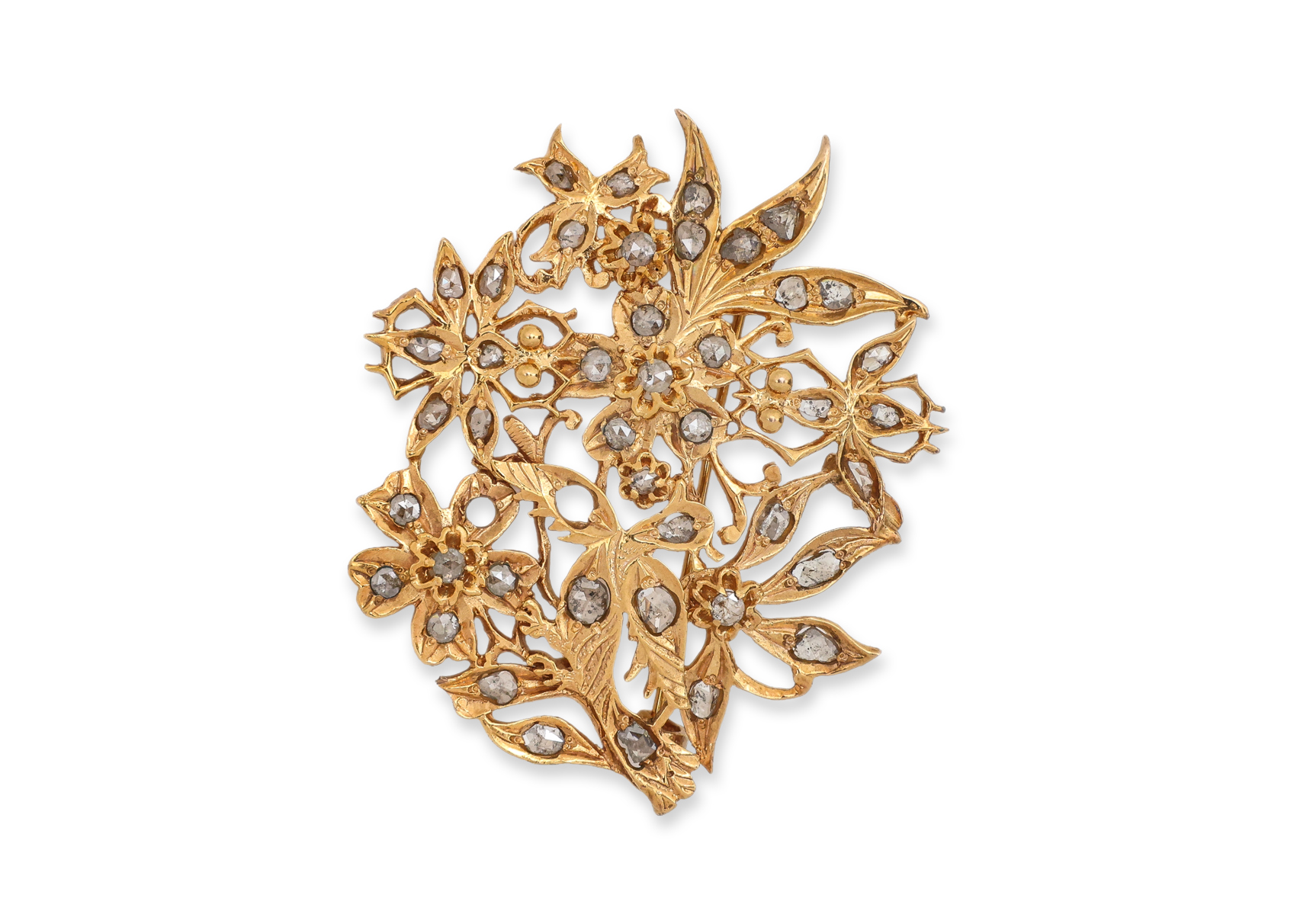 A GOLD AND DIAMOND 'BIRD, INSECT AND FLOWER' BROOCH