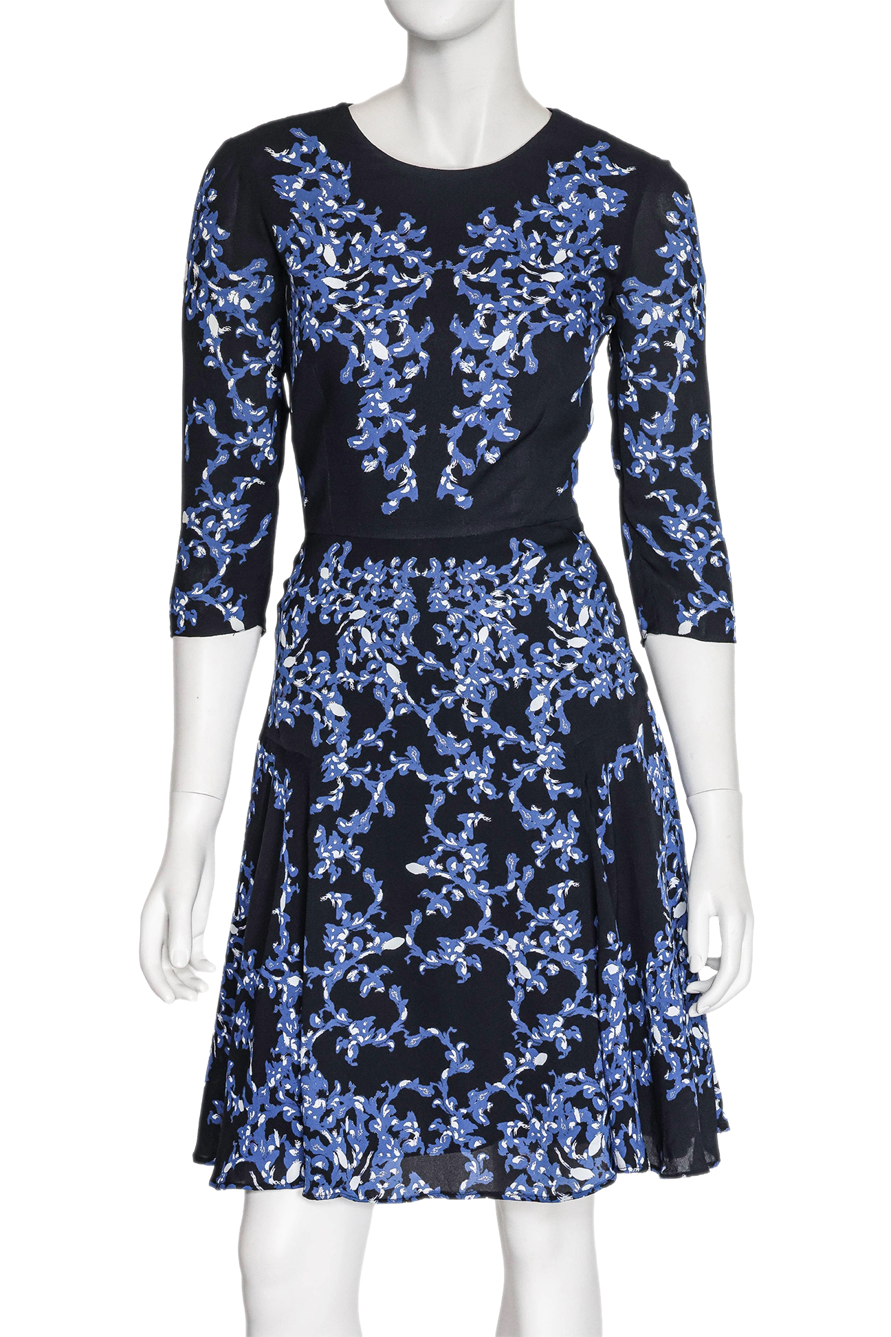 ERDEM - A BLACK AND BLUE FLORAL PRINT DRESS