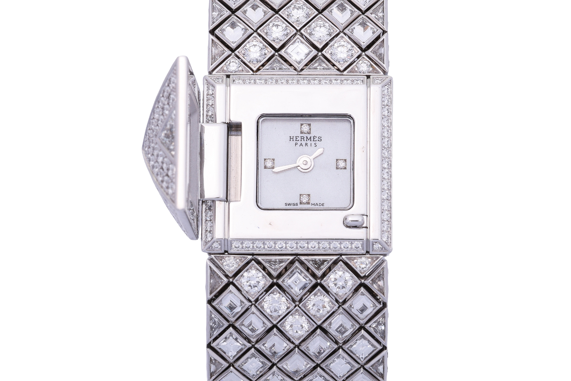 HERMÈS - AN 18K WHITE GOLD DIAMOND 'MEDOR JOAILLERIE' BRACELET WATCH