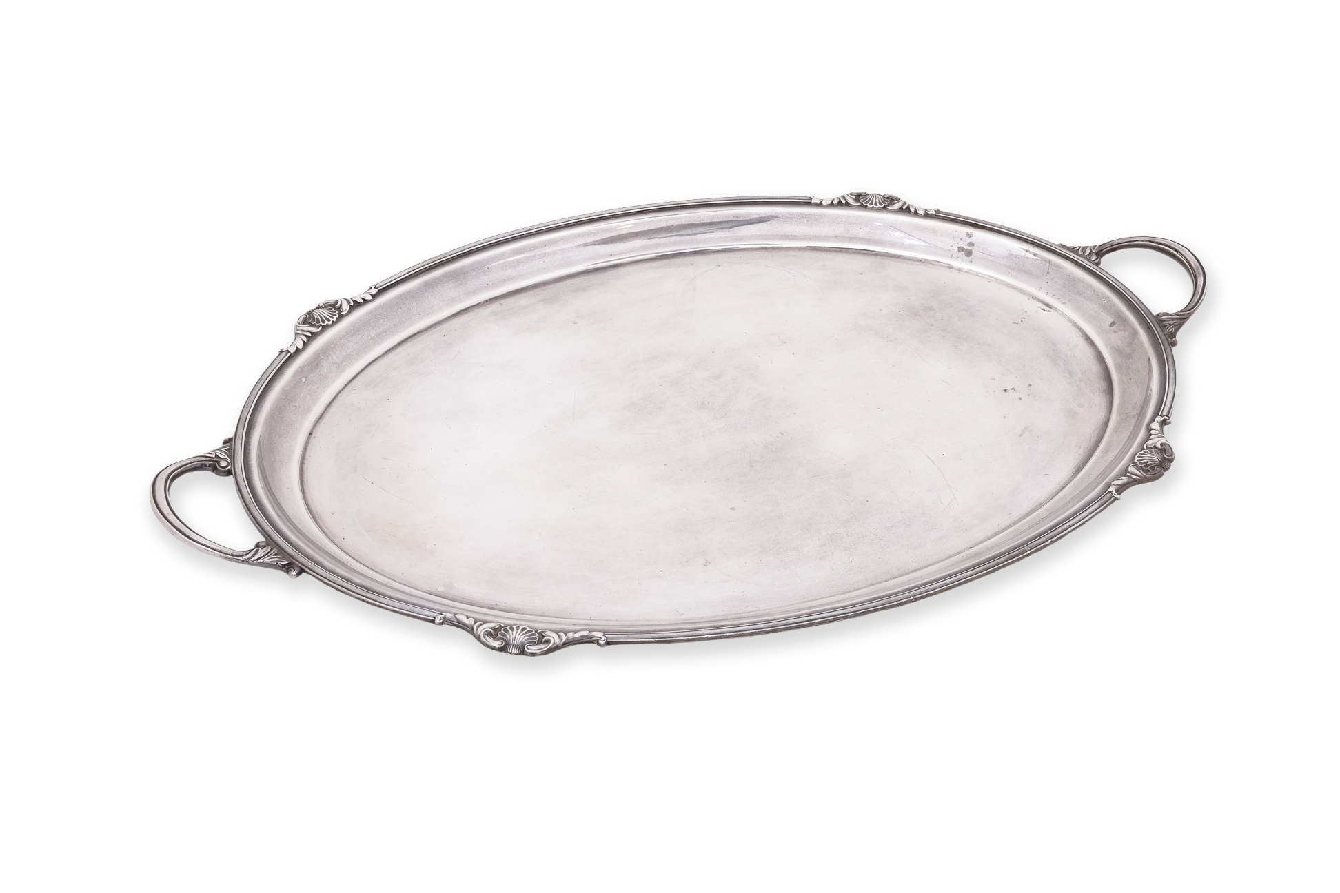 A LARGE ENGLISH STERLING SILVER TWIN HANDLED TRAY