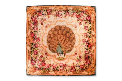 LOT 157  A PEACOCK DECORATED IRISH CARPET TEXTILE PANEL.jpg