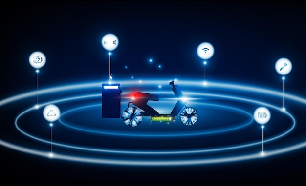 Abstract electric motorcycle charging at charge station