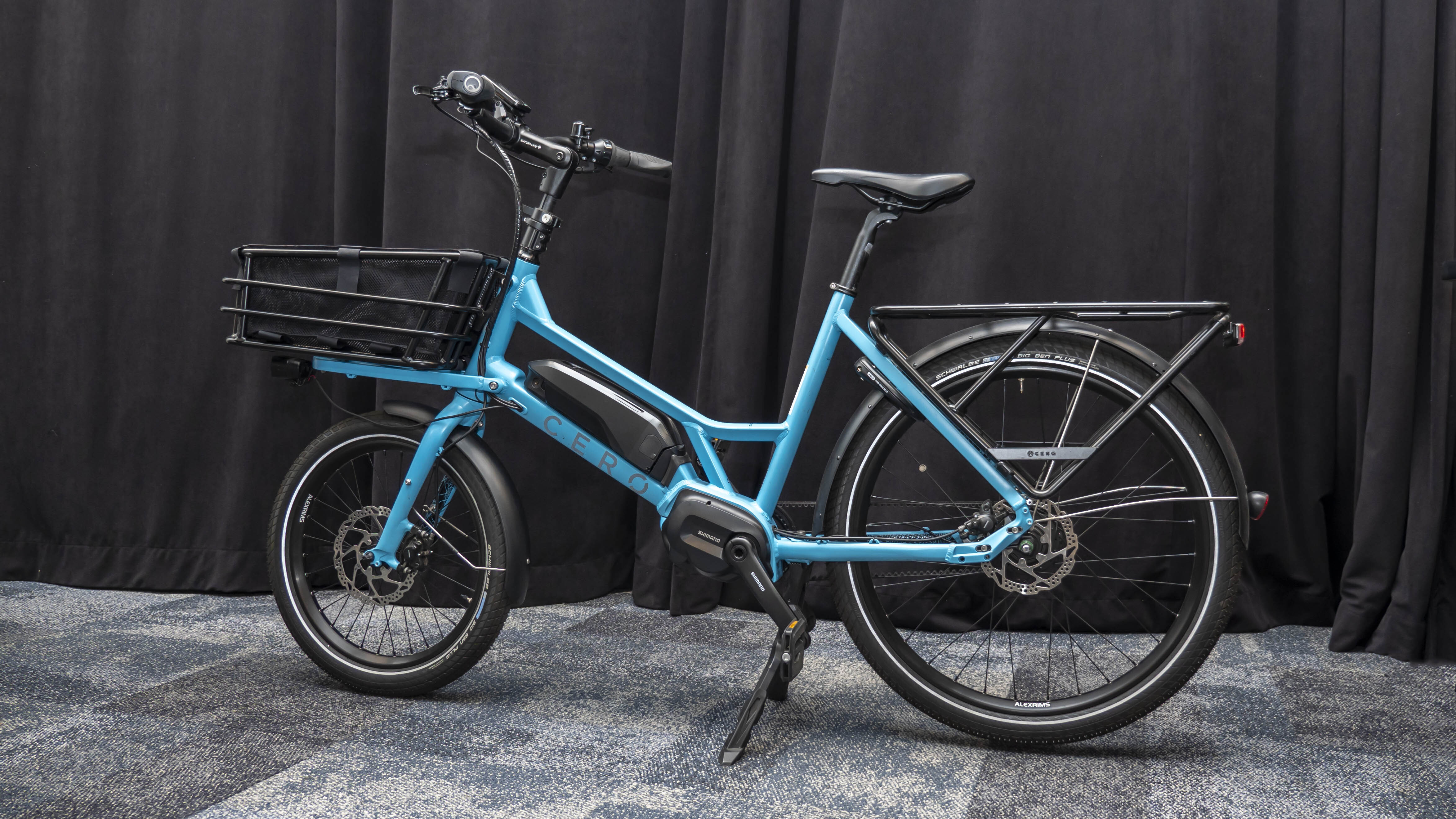 A cargo e-bike with a front carrier