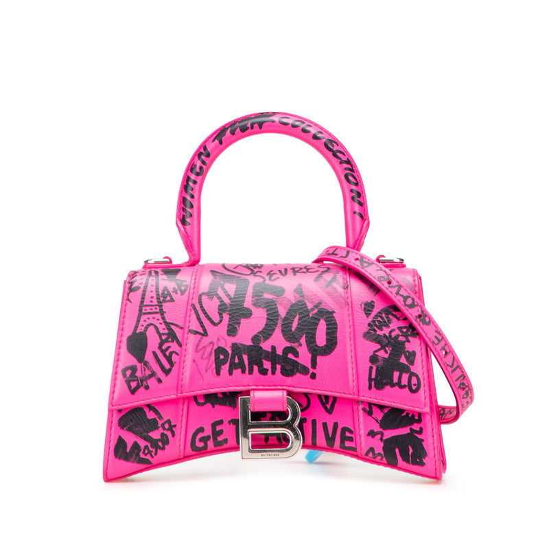 Balenciaga Hourglass Graffiti Leather 2Way Bag Women Pink