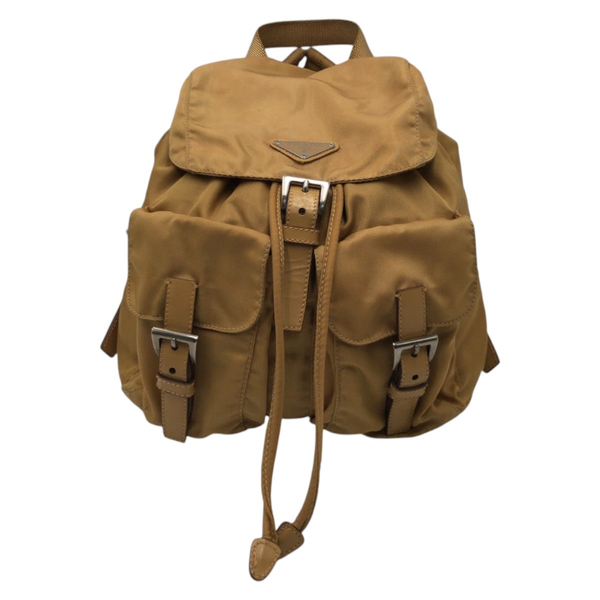 Prada Nylon Tessuto Triangle Logo Backpack Women Brown One