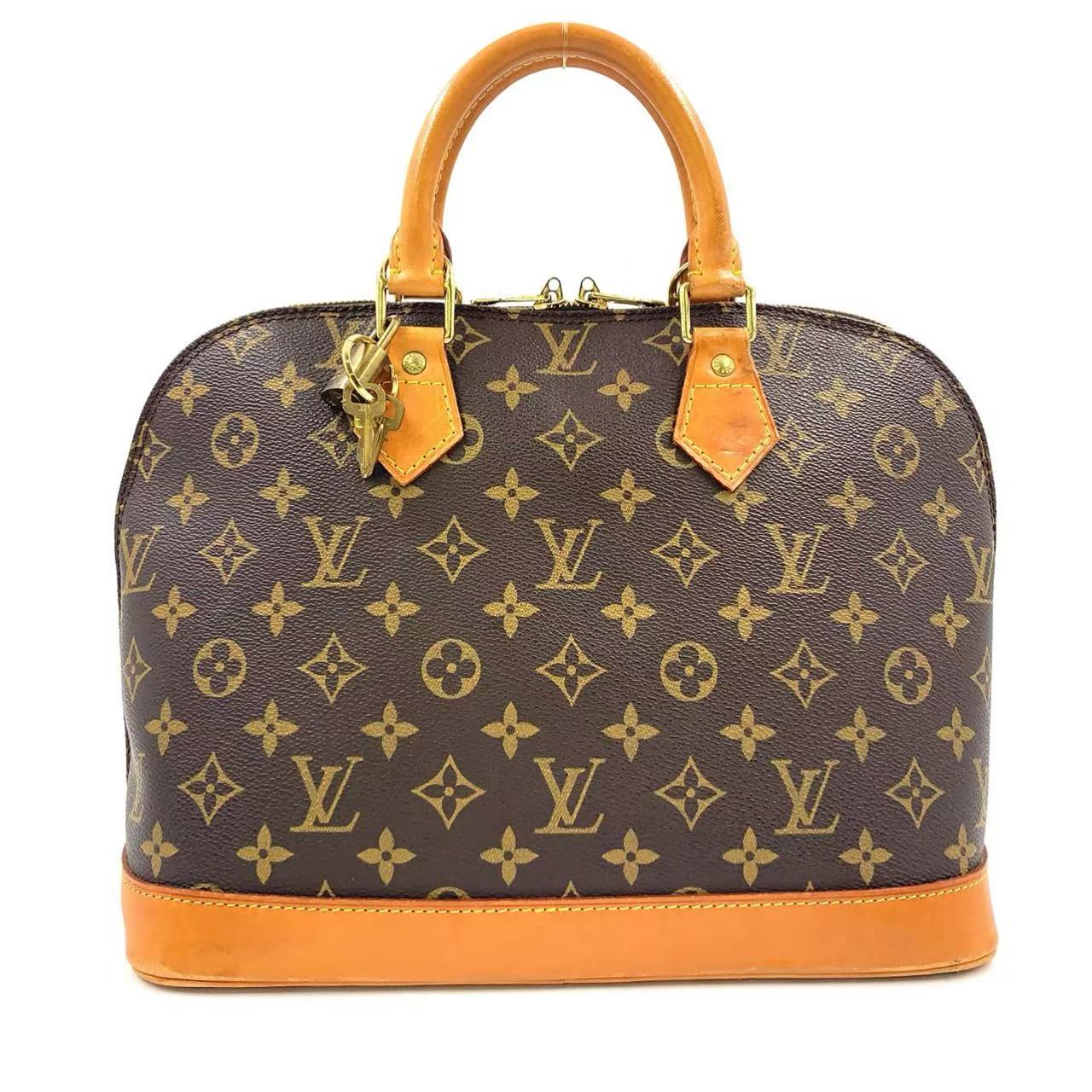 Louis Vuitton Alma Pm Handbag Leather Pvc Women Brown One Size