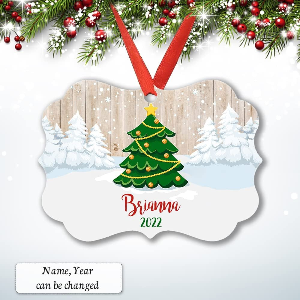 Personalized Aluminum Ornament Green Christmas Tree Sandjest