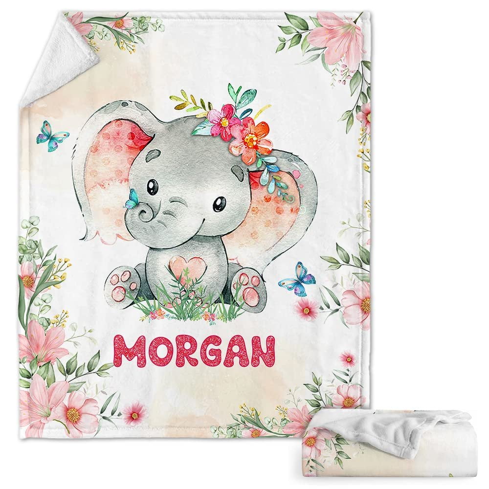 Personalized Baby Blanket Lovely Elephant for Baby Girl Sandjest