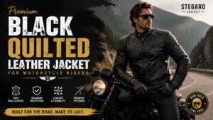 Premium Black Quilted Leather Jacket for Motorcycle Riders