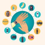 wearable technology electronic products flat circle icons composition poster with wristwatch 1284 10031