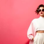fashion week model isolated on pastel background with a place for text photo