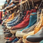 colorful array shoes displayed vibrant outdoor market with clothing background 20029 28200