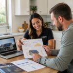 gpt image 2 Two professionals reviewing a solar proposal document with charts and system dia 0