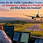 How do air traffic controllers decide to direct an emergency landing to a private runway, and what risks are involved?