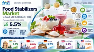 Food Stabilizers Market to Reach USD 5.9 Billion by 2036, India – CAGR 6.5%, China – CAGR 6.0% 1 Food Stabilizers Market to Reach USD 5.9 Billion by 2036, India – CAGR 6.5%, China – CAGR 6.0%