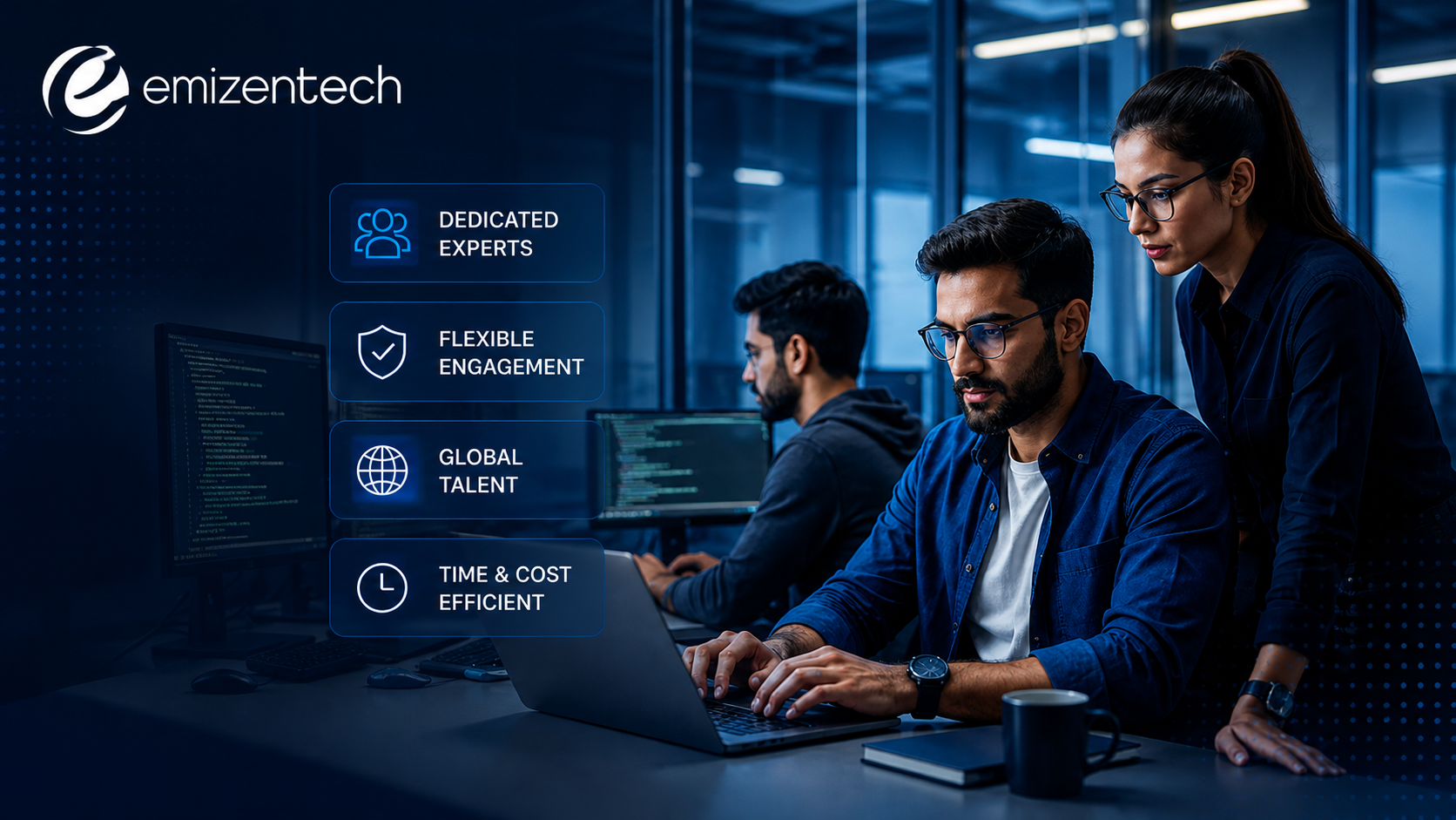 Blue Lit Tech Team Collaboration