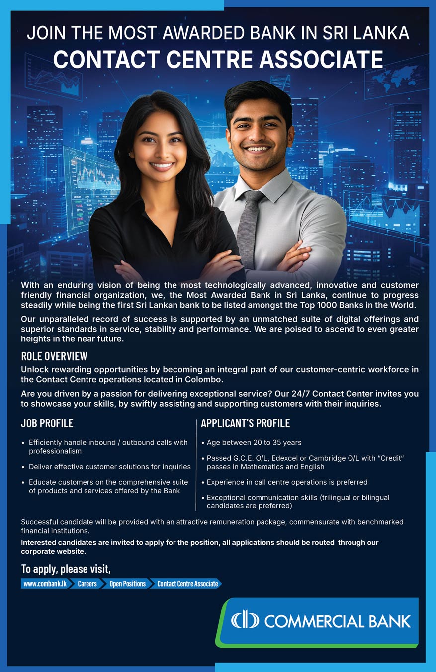 Commercial Bank Contact Centre Associates Job Vacancies 2026