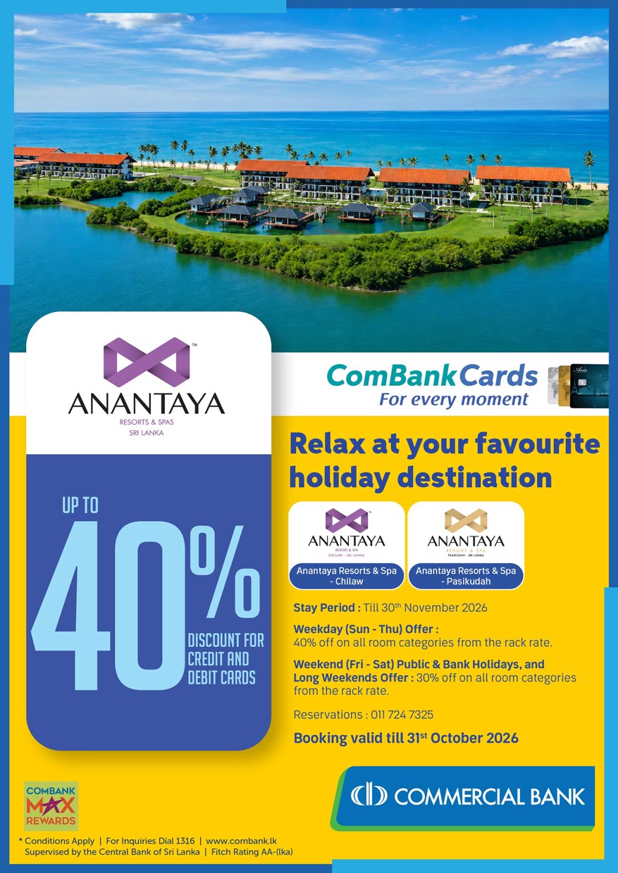 Relax at Anantaya Resorts and Spa with ComBank Credit and Debit Cards – offer poster
