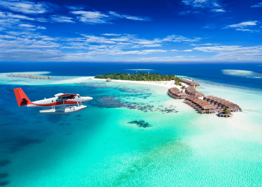 Maldives seaplane transfer with kids