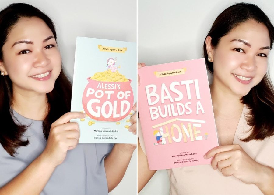 Clarissa de la Paz posing with books | Saffi Squirrel financial literacy for kids books