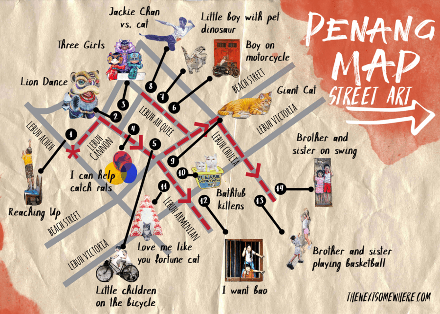 Penang street art walking map guide