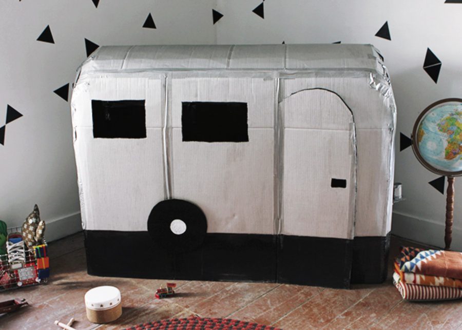 Cardboard camper playhouse | Cardboard box crafts for kids
