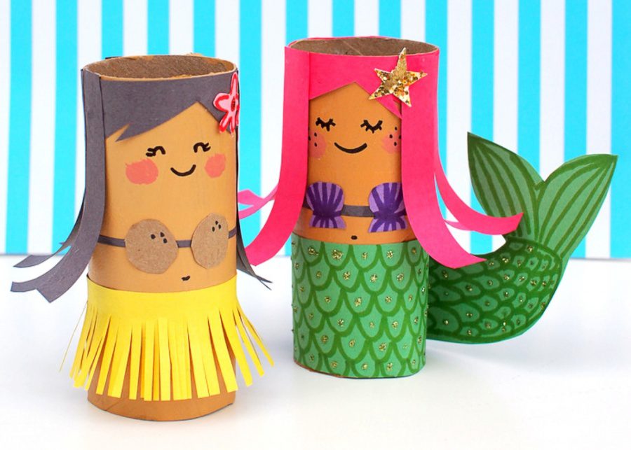 Hula girl and mermaid bff | Toilet roll crafts for kids