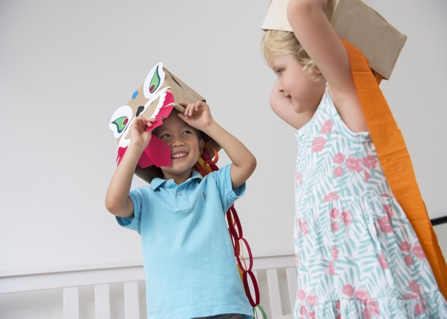 kids playing with mask for back to school