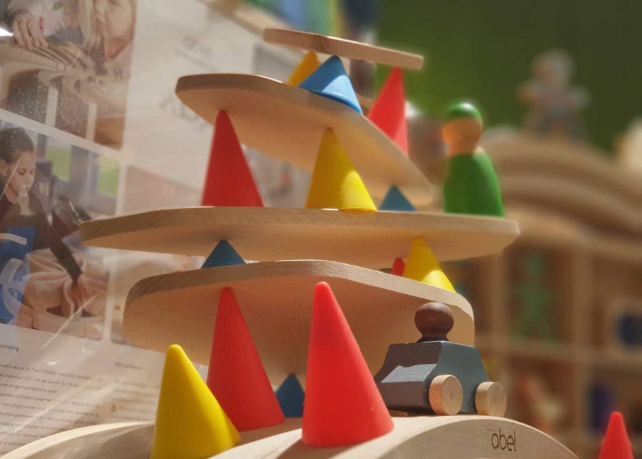 wooden toy car and road