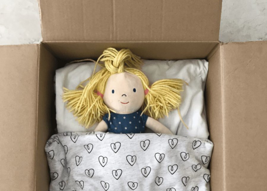 toddler activities cardboard box doll bed