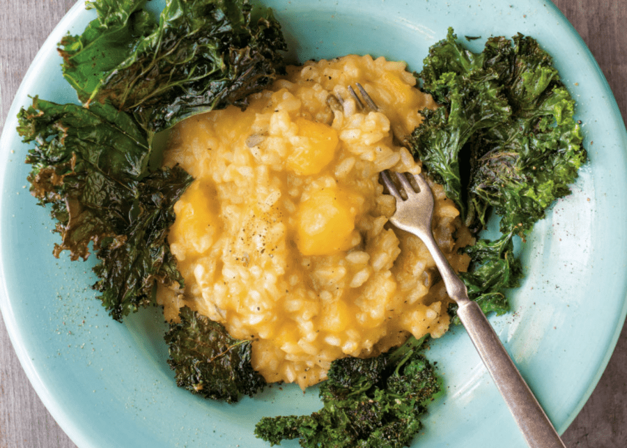Squash risotto with roasted kale | Plant-based meals for kids