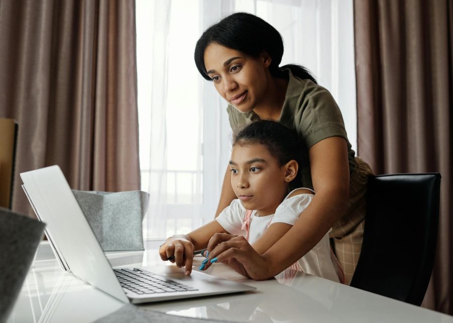 mum daughter homework home school