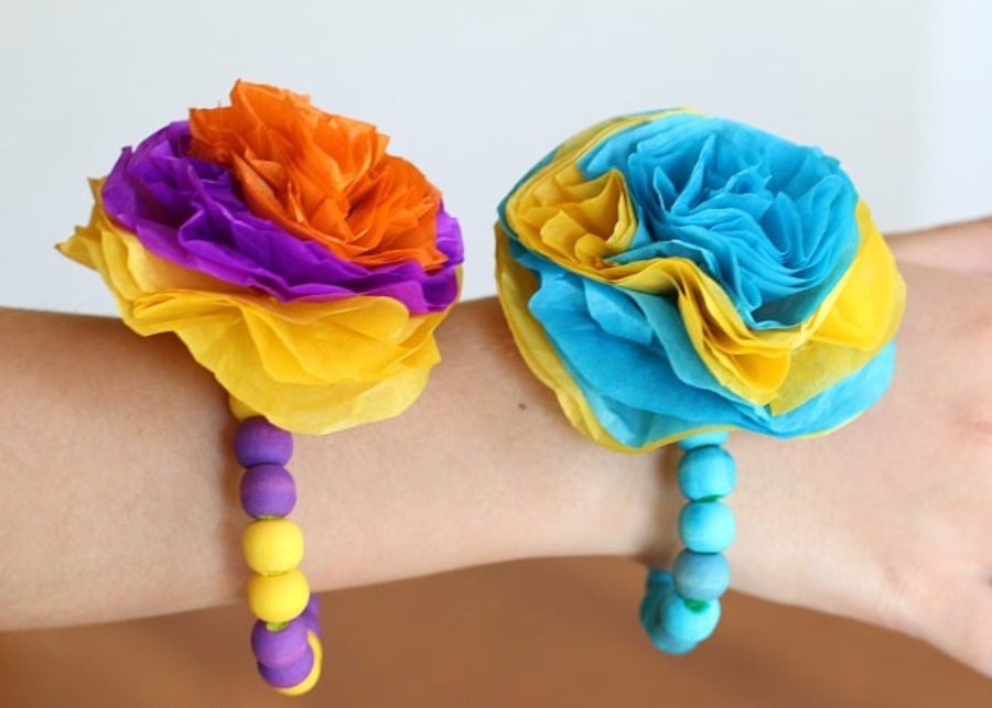Tissue Paper Flower Bracelet by Buggy and Buddy | Mother's Day craft ideas